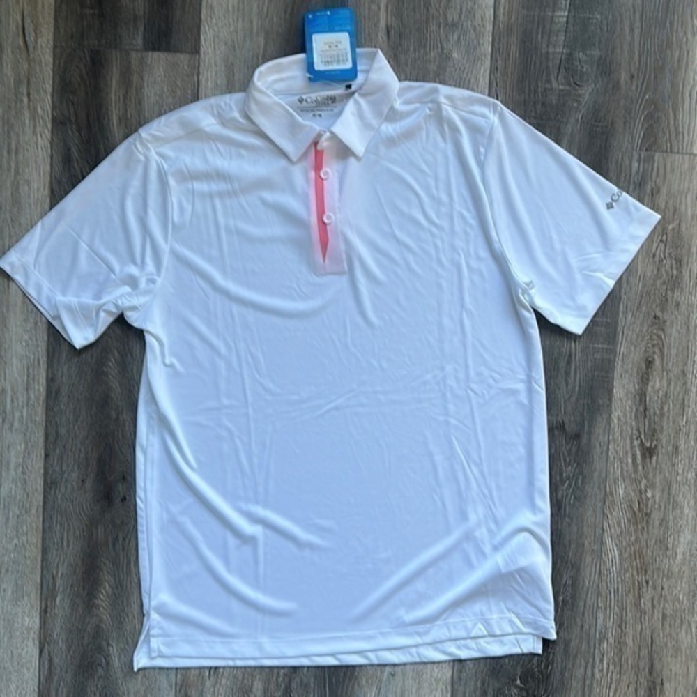 NWT Columbia Golf top women's white polo pink trim size M